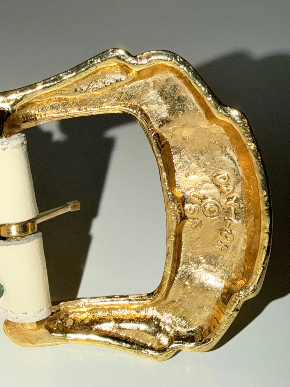 Vintage Nam Lewis White Belt With Gold-Tone Buckle, Sz S/M